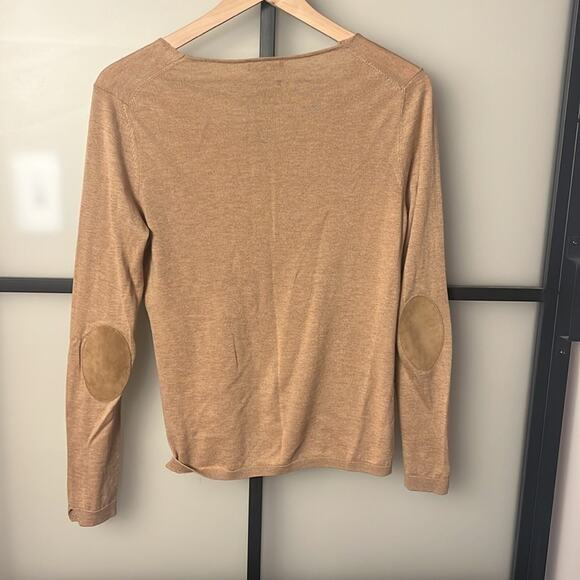 Massimo Dutti Elbow Patch Wool Silk Blend V Neck Sweater Size Small - Picture 5 of 5